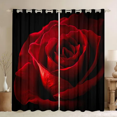 Vista 11 de Cortinas de ventana para el día de San Valentín para dormitorio, sala de estar, estampado 3D, cortinas florales de rosas azules para niños y niñas