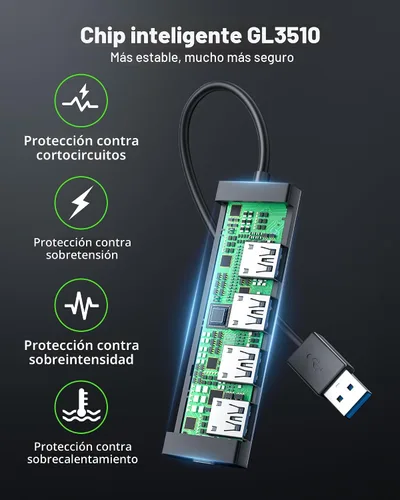 Vista 9 de Acer - Hub USB de 4 puertos, hub múltiple USB 3.0, divisor USB A para portátil con puerto de alimentación USB C, extensor USB para portátil