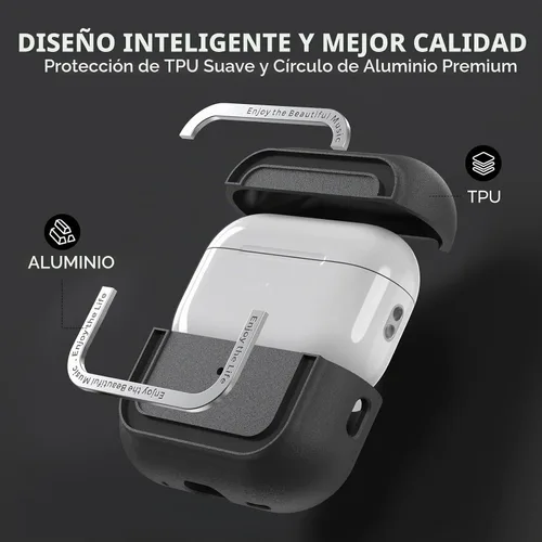 Vista 3 de TRONWIN Funda protectora de TPU Airpods Pro 2 con correa de mano y mosquetón para Airpods Pro 2 [LED frontal visible]