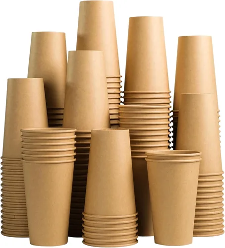 Vista 11 de Lamosi 200 paquete de tazas de papel kraft de 10 onzas, tazas de café de papel desechables marrones, tazas sin blanquear para bebidas