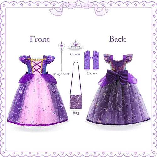 Vista 5 de VORLITS Disfraz de princesa para niñas, disfraz de cosplay, Halloween, Navidad, fiesta de disfraces