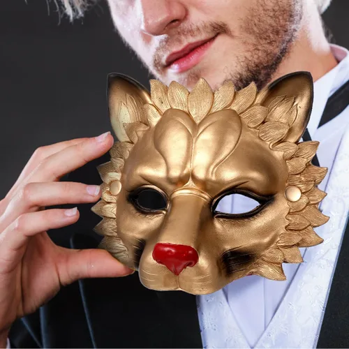Vista 8 de Sosoport Máscara de león dorado 3D para fiestas de cosplay de Halloween