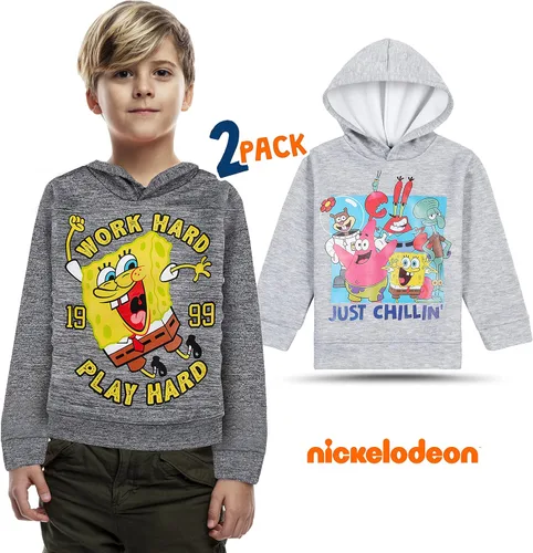 Vista 2 de Nickelodeon 2 Pack Spongebob and Rugrats Soft Fleece Hoodies for Boys, Lightweight Graphic Pullover Sweatshirts