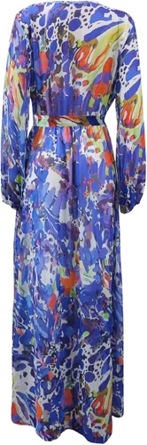 Vista 4 de lvenzse Vestido largo bohemio de gasa con cuello en V y estampado floral para mujer