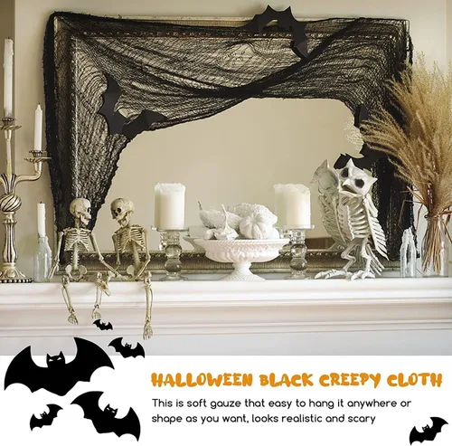 Vista 4 de Paquete de 4 paños espeluznantes de Halloween, tela espeluznante de gasa espeluznante, 30 x 120 pulgadas, tela espeluznante, decoración para casas