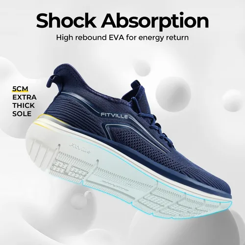 Vista 2 de FitVille Zapatos anchos para caminar para hombre, zapatillas atléticas, zapatos ligeros de entrenamiento sin cordones para manos libres - Cloud