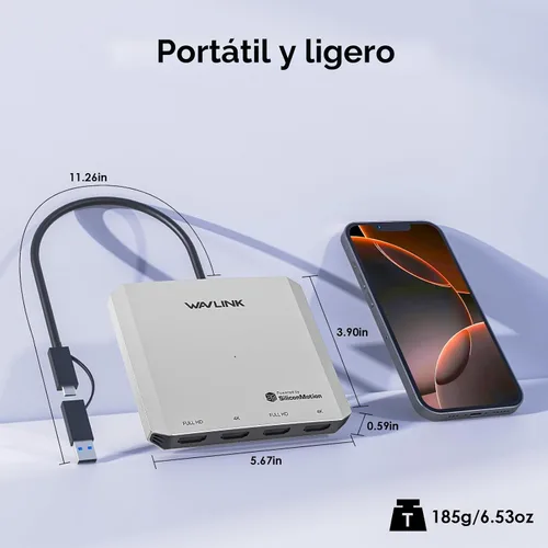 Vista 7 de WAVLINK Divisor HDMI de 4 puertos, adaptador USB C a Quad Monitor 4K