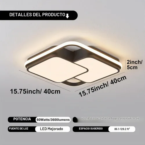 Vista 5 de ORANOOR - Lámpara de techo LED moderna, lámpara de techo de montaje empotrado regulable de 15.7 pulgadas en forma de cuadrado negro con control