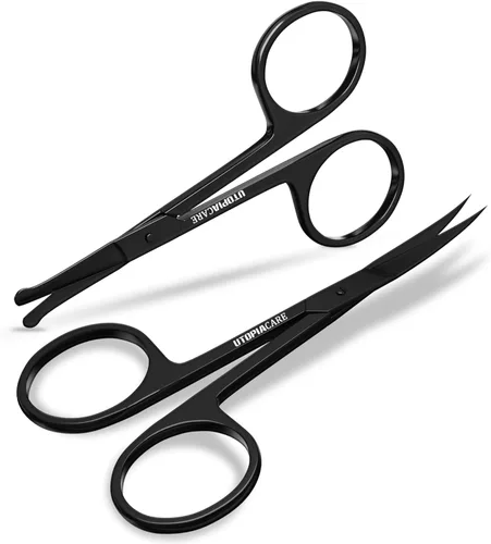 Vista 8 de Utopia Care Tijeras para cejas, tijeras pequeñas profesionales de acero inoxidable para hombres y mujeres, tijeras para el pelo de la nariz