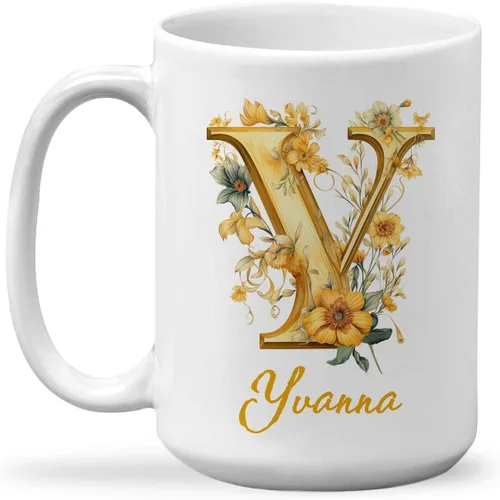 Vista 14 de Taza de cerámica personalizada con letra A del alfabeto, taza de café personalizada con nombre, taza de té inicial con monograma floral