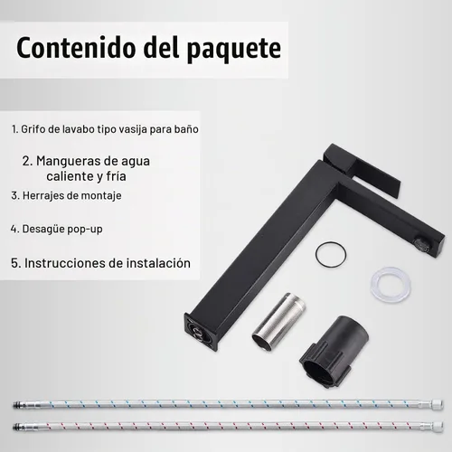 Vista 7 de Friho - Grifo de lavabo negro mate, grifos altos de baño, un solo agujero