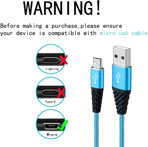 Vista 2 de Bynccea Cable micro USB de carga rápida, cable USB Android trenzado de nailon de 6 pies, paquete de 5 cables de carga de teléfono compatible