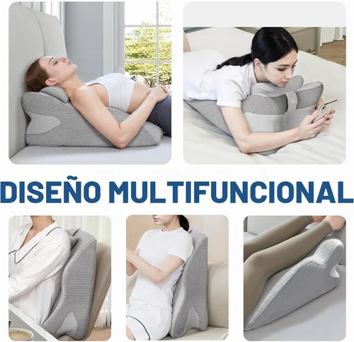 Vista 5 de Almohada de lectura de cuña de espuma viscoelástica para cama, almohada ergonómica para adultos con reposacabezas ajustable, almohada de cama