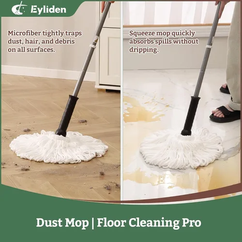 Vista 4 de Eyliden Trapeador giratorio – Simple, mango largo de 57 pulgadas, trapeador de cuerda de microfibra autoescurrido para limpieza de suelos, atrapa