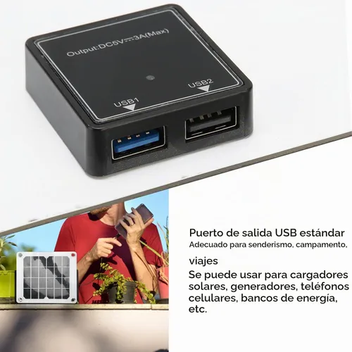 Vista 3 de Kit de panel solar de 5 V y 20 W para teléfono, panel solar portátil con puerto de salida USB para cargadores solares, mini generadores, bancos