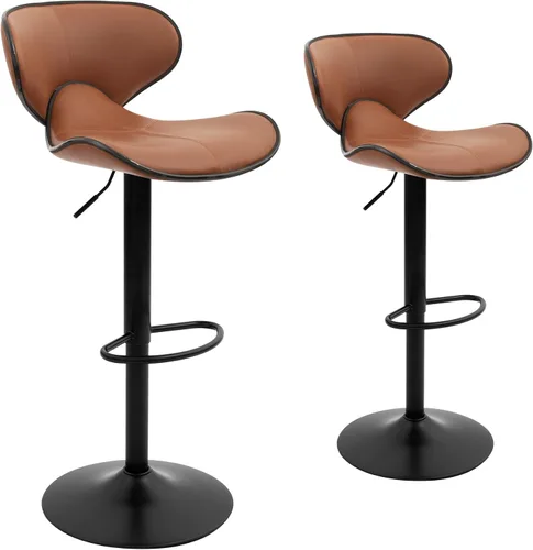 Vista 4 de CangLong Taburete de bar giratorio ajustable, sillas de altura de mostrador con respaldo y reposapiés para bar, cocina, comedor, sala de estar y pub