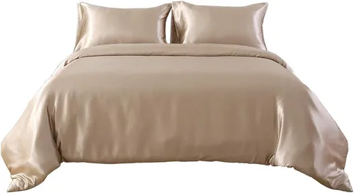 Vista 16 de HOTNIU Juego de funda de edredón de seda satinada con cierre de cremallera, colección de ropa de cama de 2 piezas ultra suave de alta calidad