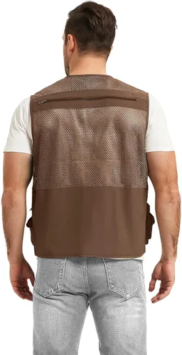 Vista 4 de Chaleco Flygo para hombre, para pesca, trabajo, safari, viaje de reportajes o para actividades al aire libre en verano, con bolsillos