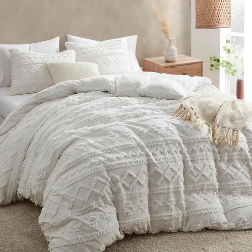 Vista 45 de Oli Anderson Juego de Edredón Beige Queen Acolchado Juego de Ropa de Cama Queen 3 Piezas, Edredón Boho Shabby Chic con 2 Fundas de Almohada