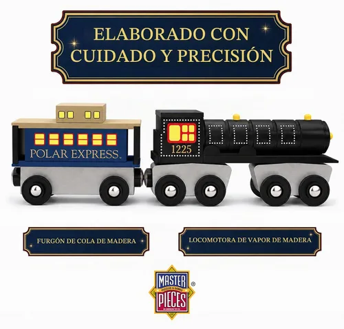 Vista 5 de MasterPieces The Polar Express Train – Juego de Motor y Furgón de Cola de Madera Edición de Coleccionista de 2 Piezas – Conexión Magnética