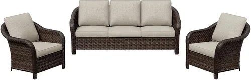 Vista 8 de Juego de muebles de patio de 3 piezas, juego de mimbre para exteriores Beige