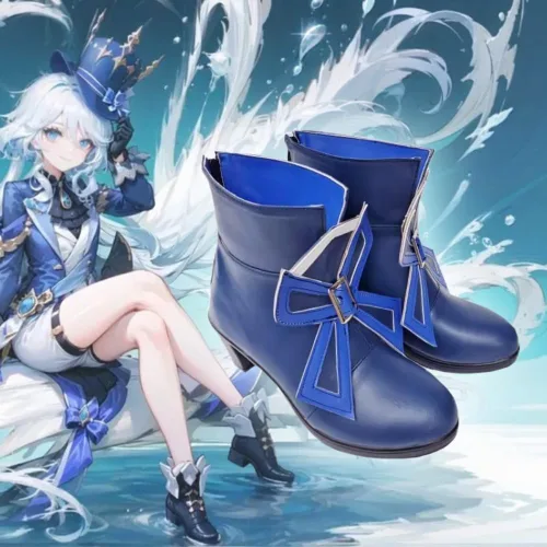 Vista 5 de Genshin Impact Furina - Zapatos de cosplay para Halloween, carnaval, fiesta, traje para mujeres y hombres, juego de rol