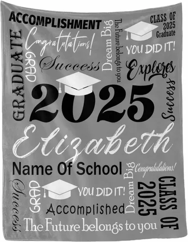 Vista 8 de MyPupSocks Manta personalizada de graduación 2025, clase de con nombre de la universidad, regalos personalizados, manta con texto para sobrina