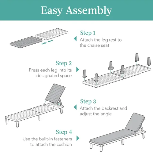 Vista 6 de Best Choice Products Sillón para exteriores, tumbona de resina para patio, piscina, patio trasero, porche con cojín de asiento, respaldo ajustable