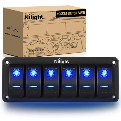 Vista 32 de Nilight Panel de Interruptores Basculantes de 2 Posiciones con Luz LED Naranja, 5 Pines On/Off, Interruptores Basculantes de Aluminio Precableados