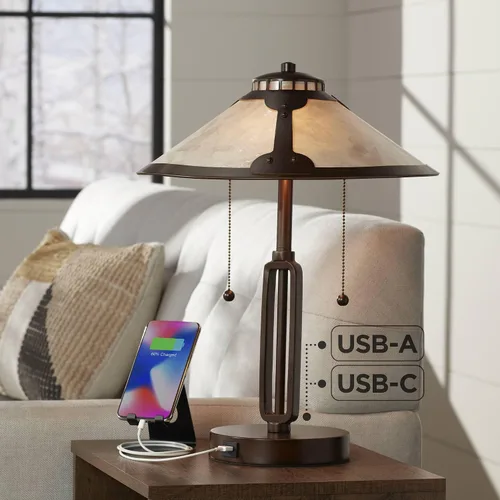 Vista 9 de Samuel - Lámpara de mesa pequeña de 20 pulgadas con USB y bronce frotado industrial Única