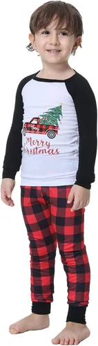 Vista 7 de YIJIU Pijamas de Navidad con estampado de ciervos y tótem de manga larga