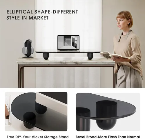 Vista 3 de Fenge Elevador de monitor, soporte de monitor doble de 34 pulgadas para monitores grandes, organizador de escritorio con estante de vidrio y patas