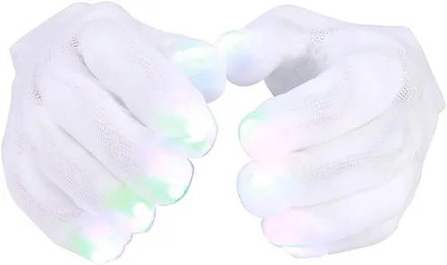 Vista 4 de Flashing Panda Guantes LED Raver, 6 modos, RGB Multicolor, Blanco, Blanco