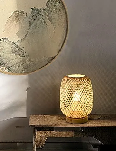 Vista 8 de Lámpara de mesa de escritorio de bambú con base de madera y exquisita pantalla de lámpara, ideal para combinar con cualquier decoración moderna