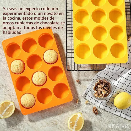 Vista 3 de 2 moldes de silicona para galletas de chocolate, molde redondo de silicona de 12 cavidades, molde para hornear para chocolate, galletas, dulces