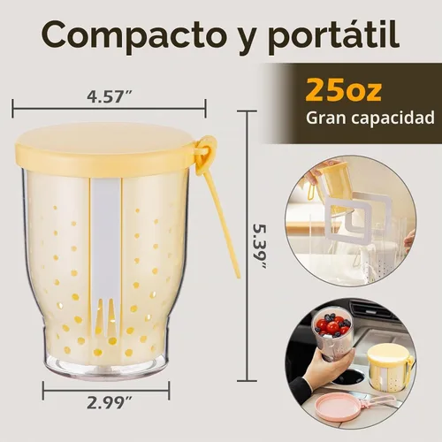 Vista 8 de Vasos de frutas de viaje de 25 onzas para automóvil, taza de almacenamiento de ensalada de frutas con tenedor y tapas, recipientes reutilizables a