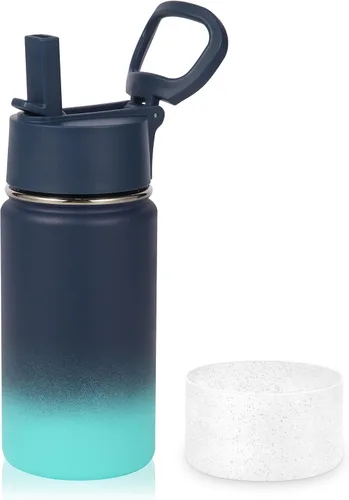 Vista 27 de Volhoply Botella de agua de acero inoxidable aislada de 14 onzas con tapa de pajita y funda de silicona, sin BPA, fácil de usar para niños y niñas