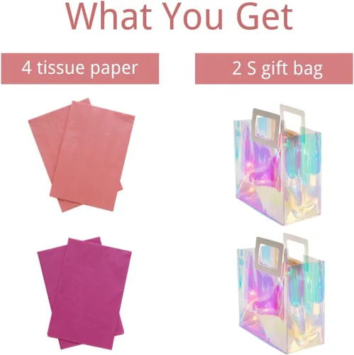 Vista 2 de VUOJUR 2 bolsas de regalo pequeñas reutilizables de 8.3 pulgadas con papel de seda - Coral y orquídea