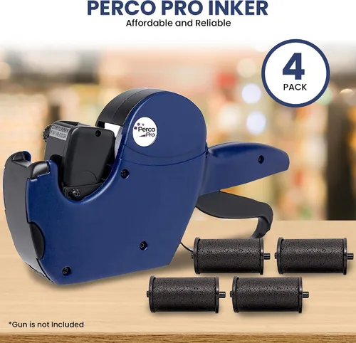 Vista 4 de Perco Rollo de tinta para pistolas Perco Pro (1 y 2 líneas) de precio y fecha, paquete de 4 tintas de repuesto, impresiones fáciles de cargar