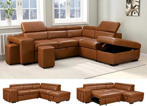 Vista 11 de THSUPER Sofá Seccional Reclinable de Cuero en Forma de L de 102 pulgadas con Cama Extraíble y Chaise de Almacenamiento, Sofás con Chaise Reversible