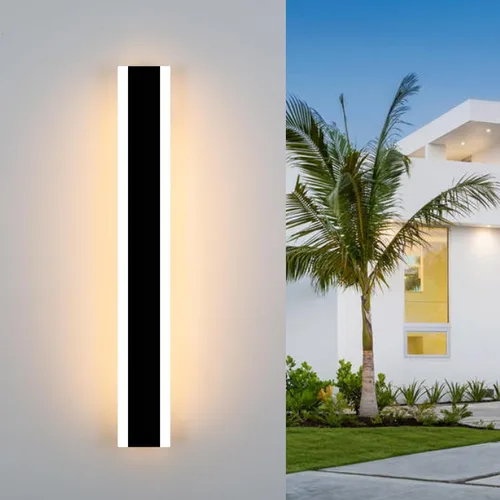 Vista 10 de Lámpara de pared para exteriores, moderna lámpara de pared LED larga, color negro, IP65, impermeable, 12 W, 3000 K, luces de pared rectangulares