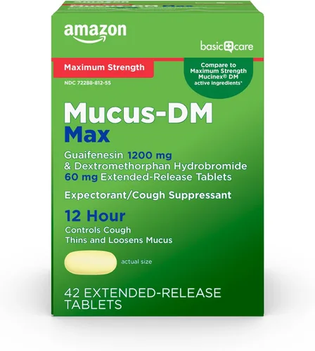 Vista 9 de Amazon Basic Care Mucus DM de máxima fuerza, expectorante y supresor de la tos, 14 tabletas