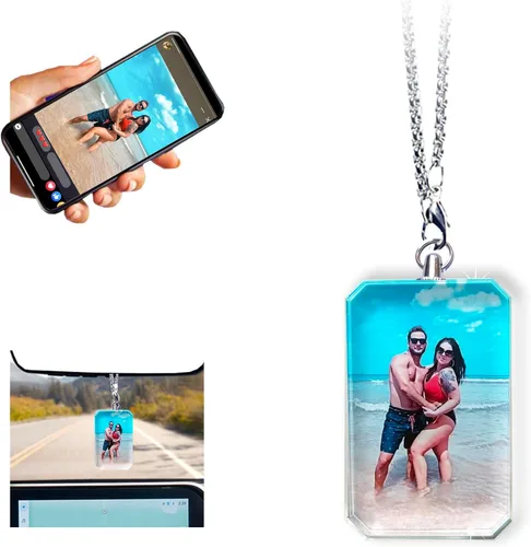 Vista 11 de Adorno colgante de cristal diáfano personalizado para espejo retrovisor de automóvil con foto, adorno personalizado para automóvil, decoración