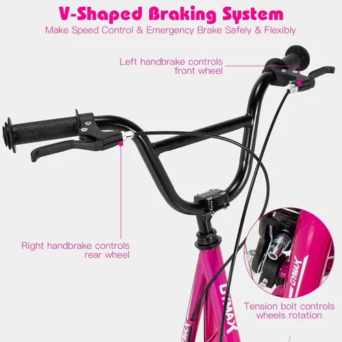 Vista 3 de GYMAX Patinete todoterreno para niños y adultos con ruedas inflables de 12 pulgadas, manillar de altura ajustable, frenos de mano tipo V y clavijas
