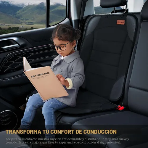 Vista 5 de Siivton Protector de Asiento de Coche para Asiento de Niño, Funda Impermeable para Asientos de Cuero y Tela, 2 Bolsillos de Malla, Fondo Negro