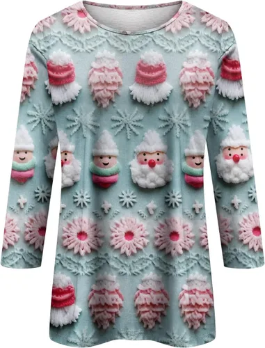 Vista 2 de Christmas Shirts, Women's 2023 Tunic Daily 34 Sleeve Fashion Crew-Neck Blouse Casual T-Shirt Christmas Print Pullover