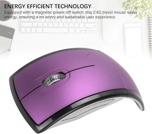 Vista 3 de XUMIUZIY Ratón inalámbrico plegable, mouse ergonómico portátil de 2.4 G con apagado magnético, para computadora portátil (morado)