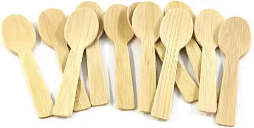 Vista 4 de Utensilios de bambú 200PK Mini tenedores de bambú 3.54 pulgadas desechables pequeños 100% biodegradables compostables cubiertos cubiertos