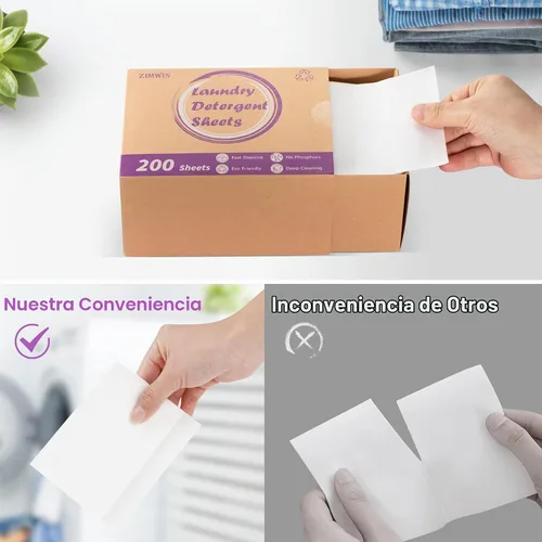 Vista 5 de Hojas de detergente para ropa, 200 tiras de jabón de lavanda - Sin envase de plástico, portátil para viajes, suministros de lavado sin líquido