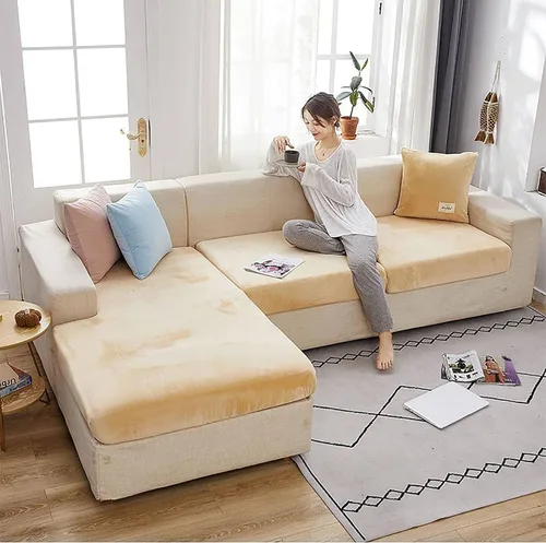 Vista 6 de Fundas de cojín de terciopelo elástico, funda de cojín suave para asiento de sofá, extraíble y lavable, protector de muebles para cojín de asiento